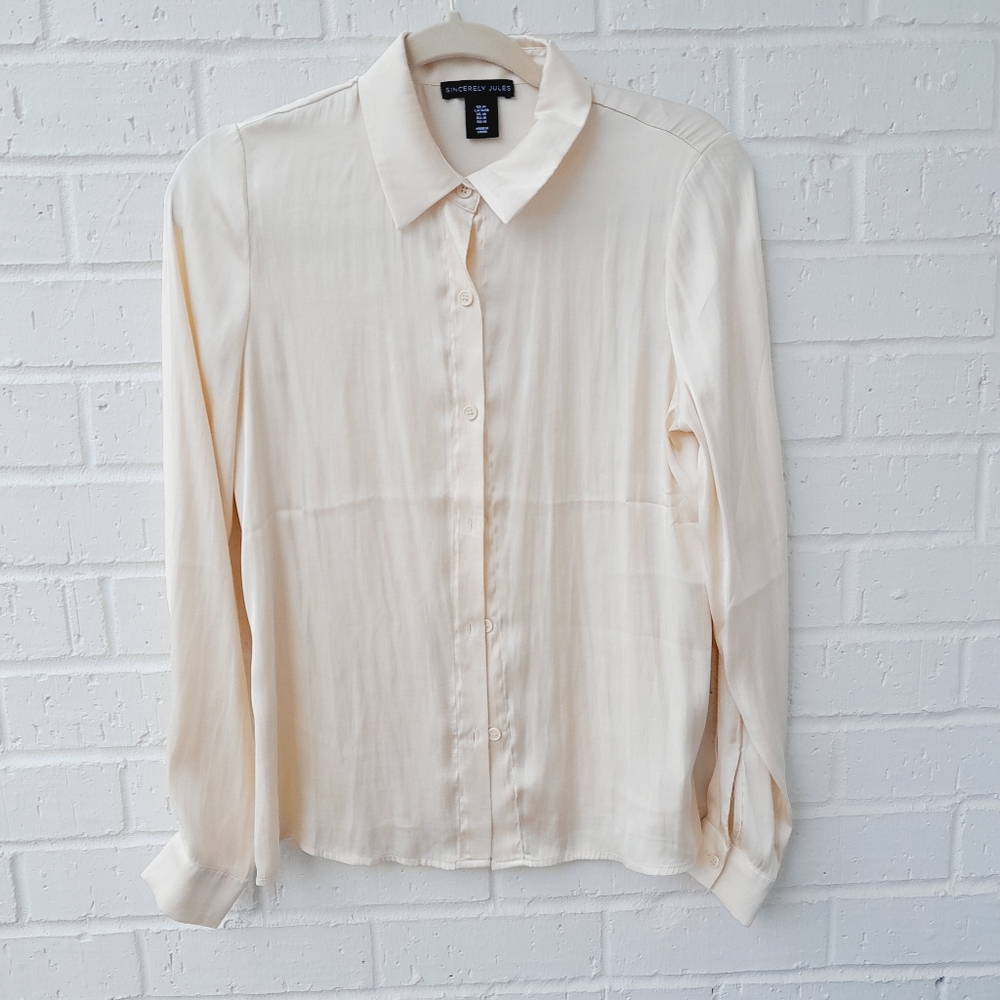 Sincerely Jules Satin Silky Button Front Dressy Work Career Wear Sz:M